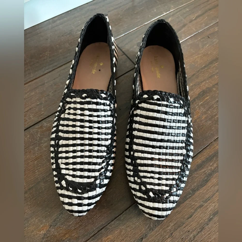 kate spade Black and White Woven Loafers